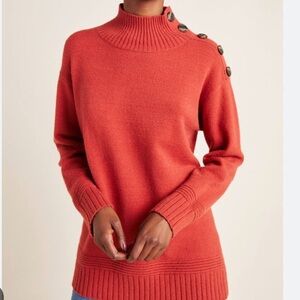 Anthropologie Coral MARGARITA Mock Neck Button Accent Sweater with Split Hem S